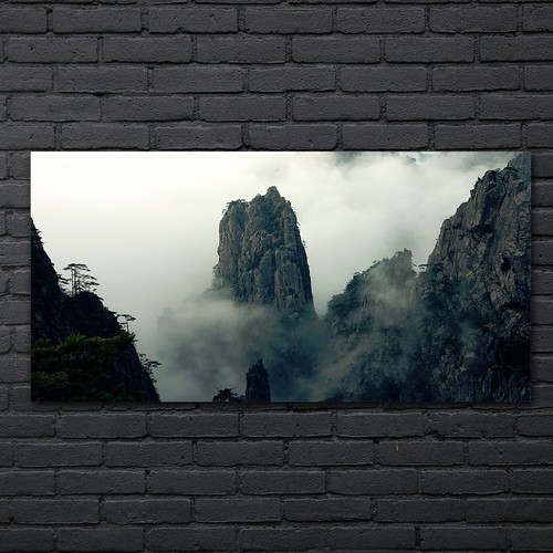Malerei berge nebel - berge, bäume